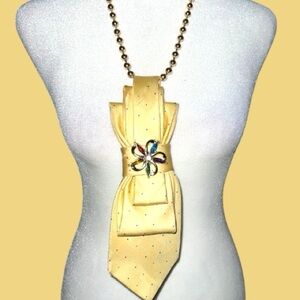 “Dainty Dapper”cute Yellow Necklace tie necklace with colorful dots and brooch